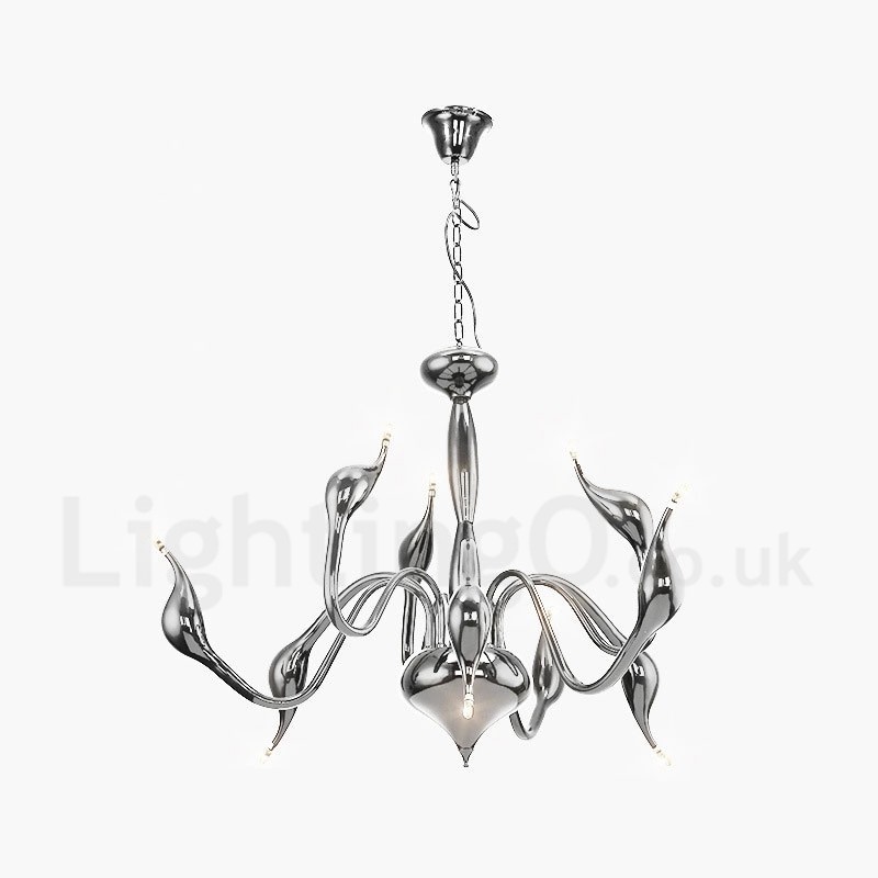 Lustre de metal galvanizado moderno e contemporâneo cromado dourado de 9 luzes