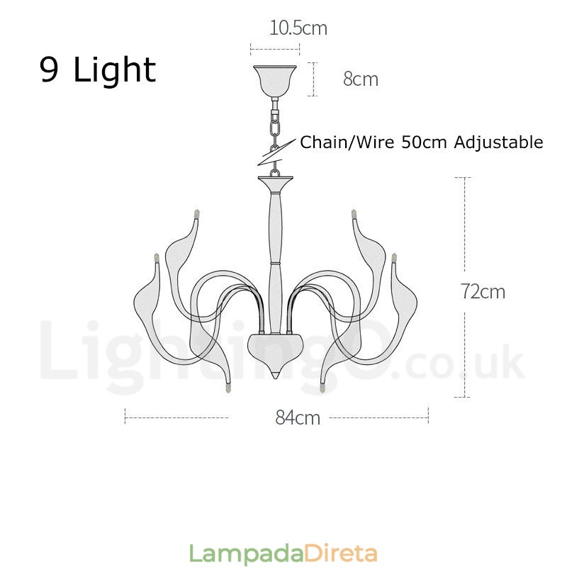 Lustre de metal galvanizado contemporâneo moderno de 9 luzes