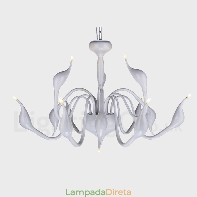 Lustre pendente moderno de metal branco cisne de 12 luzes