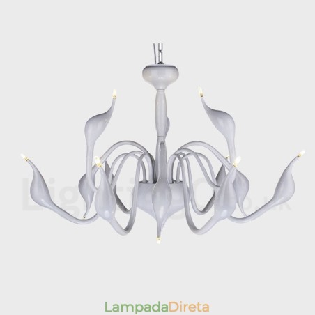 Lustre pendente moderno de metal branco cisne de 12 luzes Lustre pendente moderno de metal branco cisne de 12 luzes