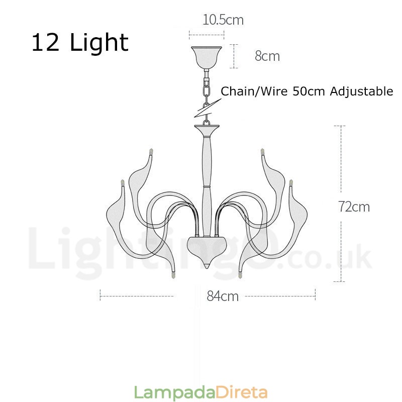Lustre pendente moderno de metal branco cisne de 12 luzes