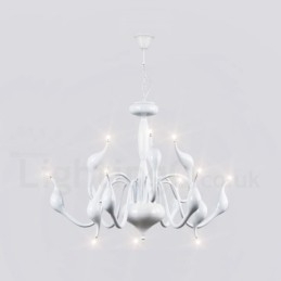 Lustre pendente moderno de metal branco cisne de 12 luzes