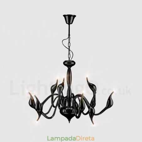 Lustre pendente moderno de metal preto com 12 luzes e cisne Lustre pendente moderno de metal preto com 12 luzes e cisne