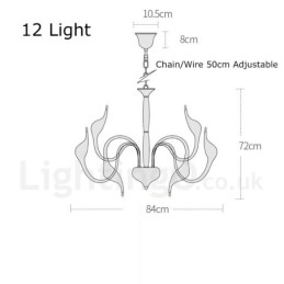 Lustre pendente moderno de metal preto com 12 luzes e cisne