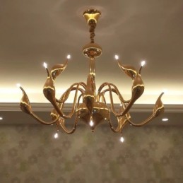 Lustre pendente moderno de metal cisne dourado com 12 luzes