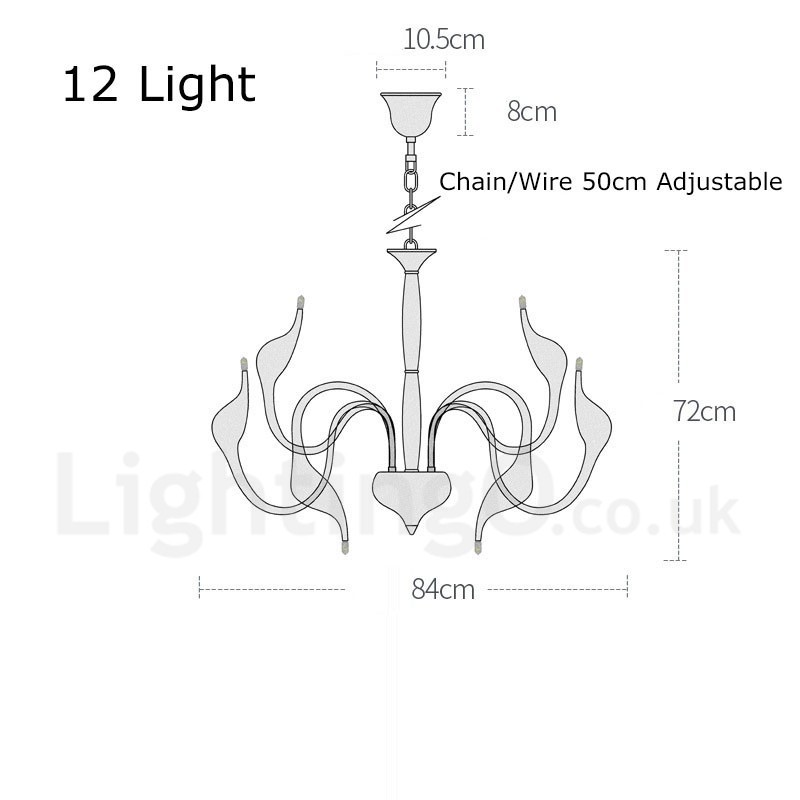 Lustre pendente moderno de metal cisne dourado com 12 luzes