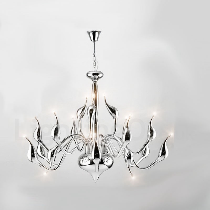 18 luzes de aço inoxidável pós-moderno cisne lustre luz g4 cromado acabamento