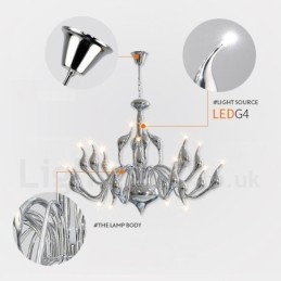 18 luzes de aço inoxidável pós-moderno cisne lustre luz g4 cromado acabamento