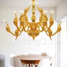 18 luzes de aço inoxidável pós moderno cisne lustre luz g4 ouro acabamento