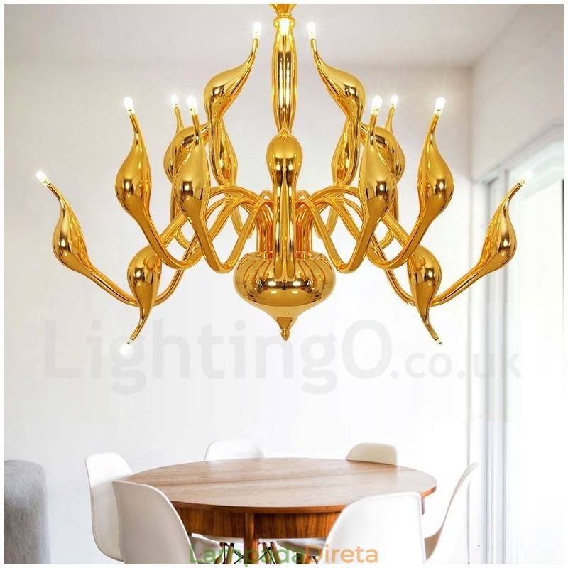 18 luzes de aço inoxidável pós moderno cisne lustre luz g4 ouro acabamento