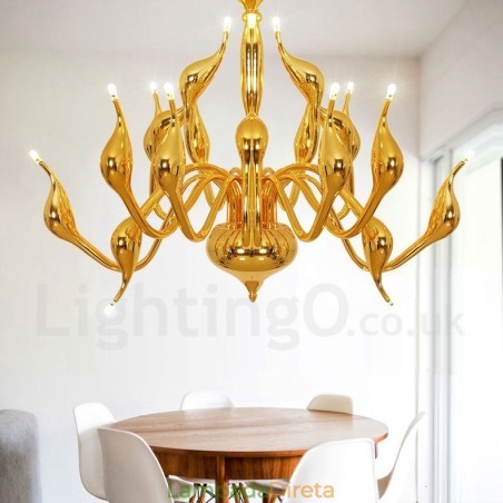 18 luzes de aço inoxidável pós moderno cisne lustre luz g4 ouro acabamento 18 luzes de aço inoxidável pós moderno cisne lustre luz g4 ouro acabamento