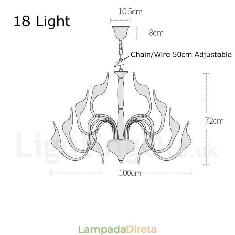 18 luzes de aço inoxidável pós moderno cisne lustre luz g4 ouro acabamento