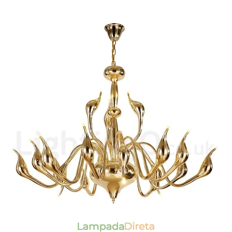 18 luzes de aço inoxidável pós moderno cisne lustre luz g4 ouro acabamento