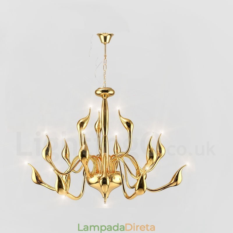 18 luzes de aço inoxidável pós moderno cisne lustre luz g4 ouro acabamento