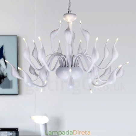 Lustre moderno de cisne com 24 luzes G4, revestimento branco Lustre moderno de cisne com 24 luzes G4, revestimento branco