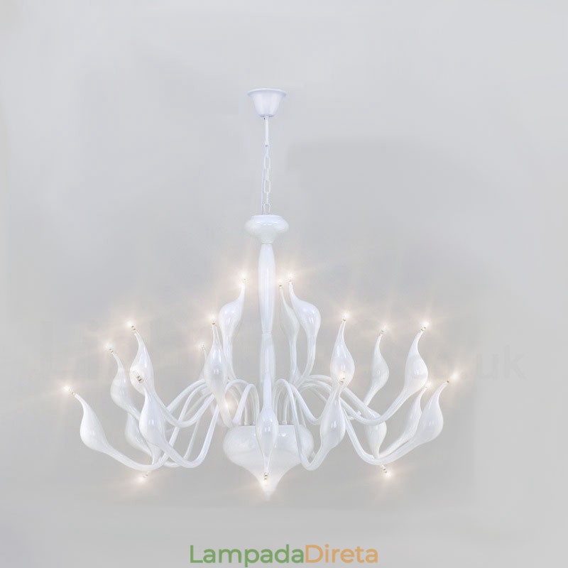 Lustre moderno de cisne com 24 luzes G4, revestimento branco