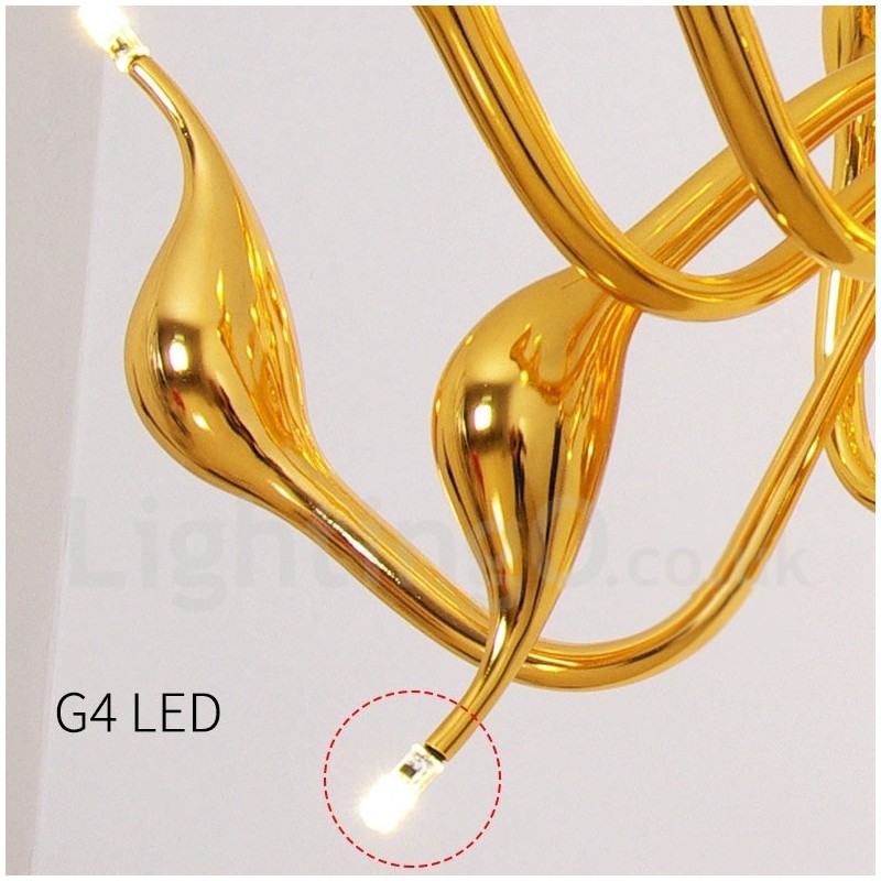 Lustre moderno de cisne com 24 luzes G4 banhado a ouro