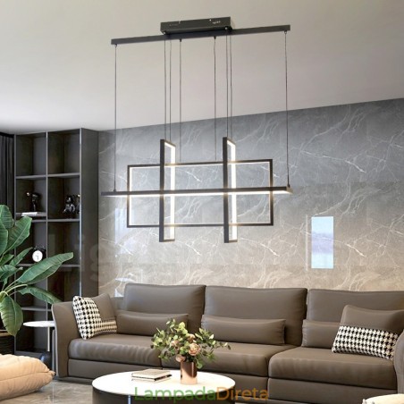 Luminária pendente regulável com design moderno e quatro retângulos Luminária pendente regulável com design moderno e quatro retângulos