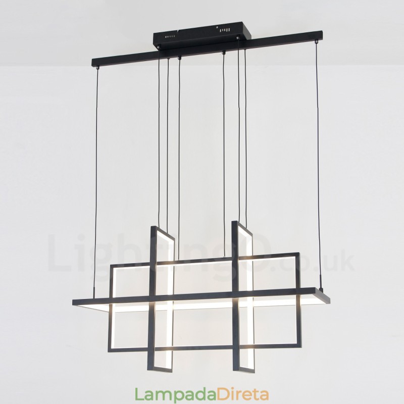 Luminária pendente regulável com design moderno e quatro retângulos