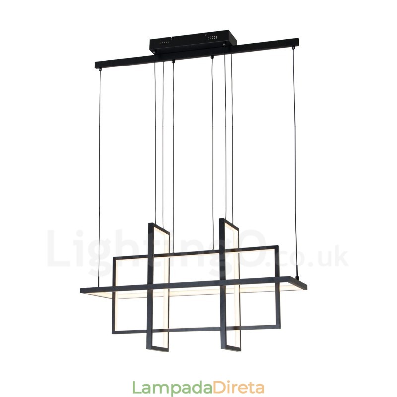 Luminária pendente regulável com design moderno e quatro retângulos