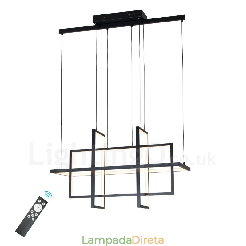 Luminária pendente regulável com design moderno e quatro retângulos