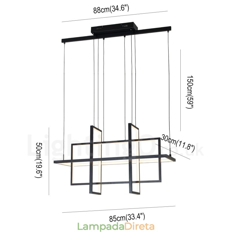 Luminária pendente regulável com design moderno e quatro retângulos