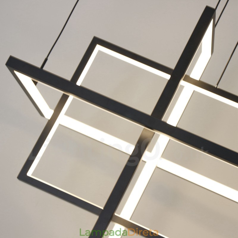 Luminária pendente regulável com design moderno e quatro retângulos