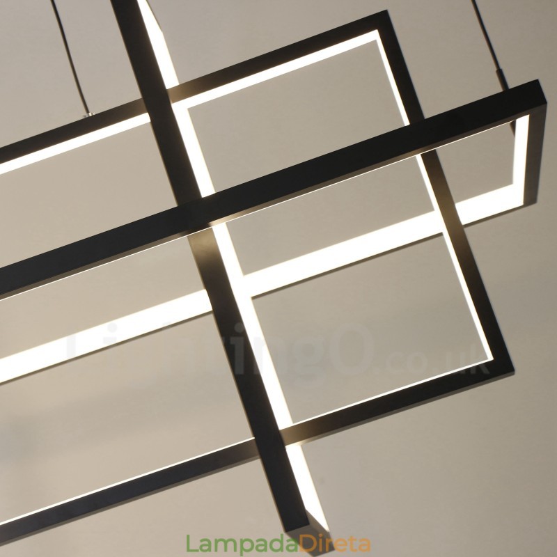 Luminária pendente regulável com design moderno e quatro retângulos