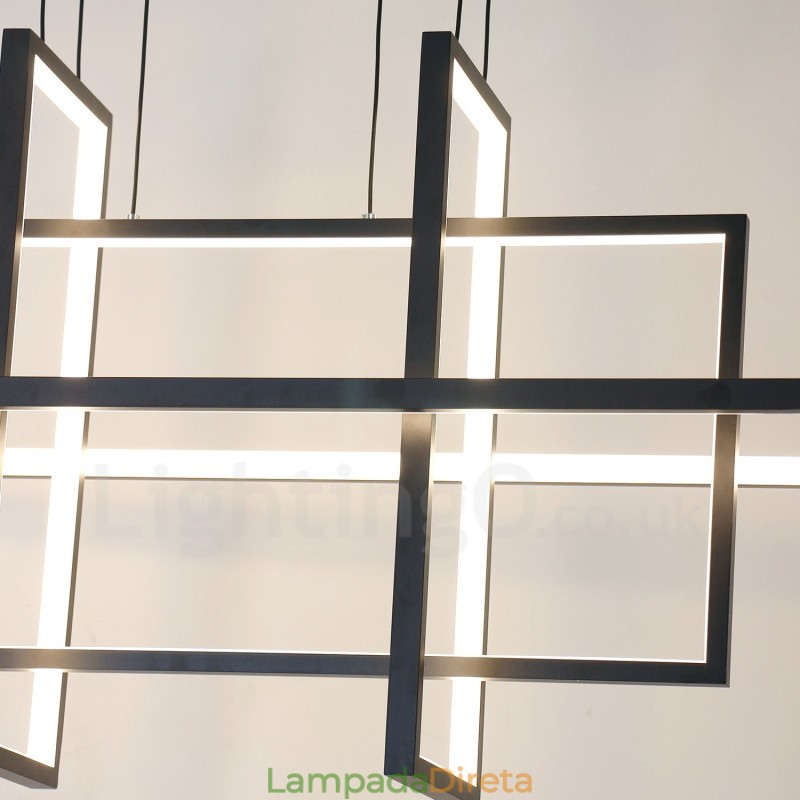 Luminária pendente regulável com design moderno e quatro retângulos