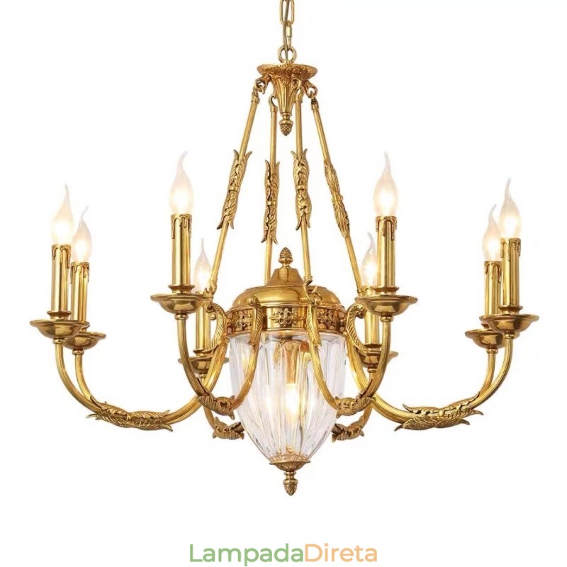 Lustre de cristal de cobre francês de luxo, luminária de jantar, lustre