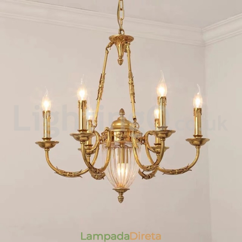 Lustre de cristal de cobre francês de luxo, luminária de jantar, lustre