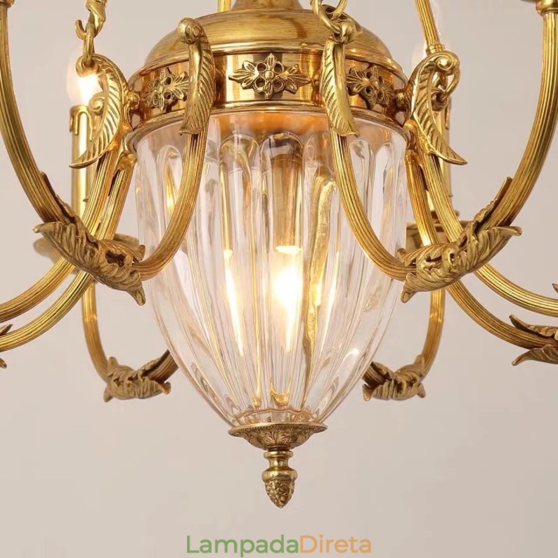 Lustre de cristal de cobre francês de luxo, luminária de jantar, lustre