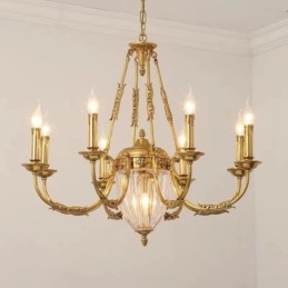 Lustre de cristal de cobre francês de luxo, luminária de jantar, lustre
