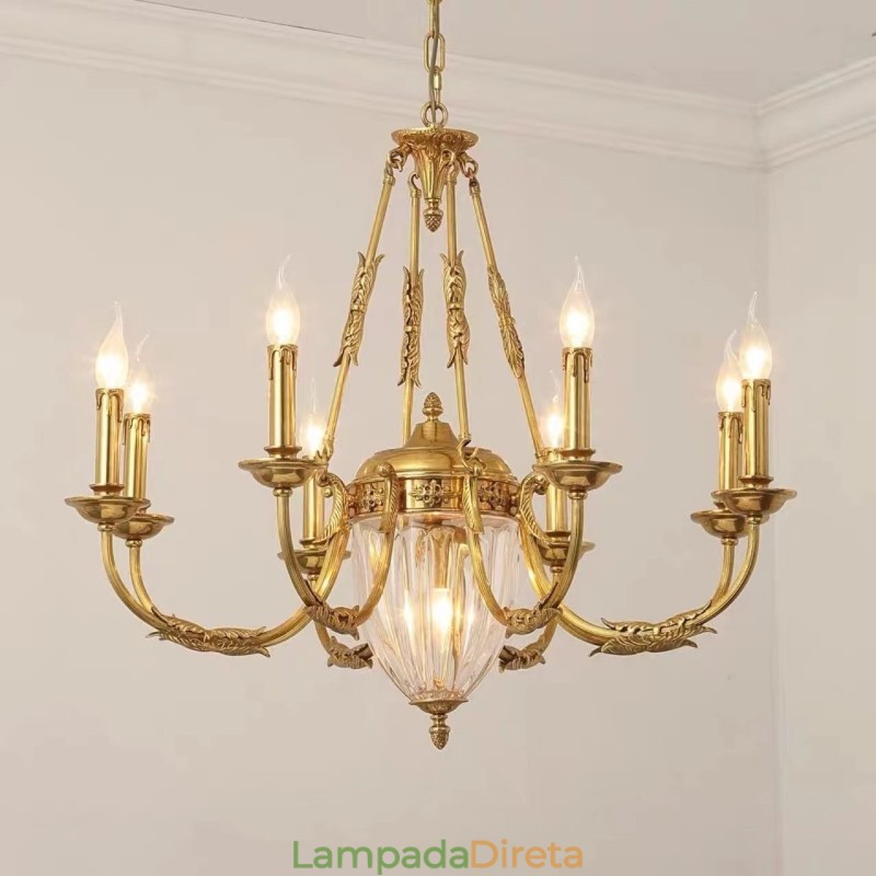 Lustre de cristal de cobre francês de luxo, luminária de jantar, lustre