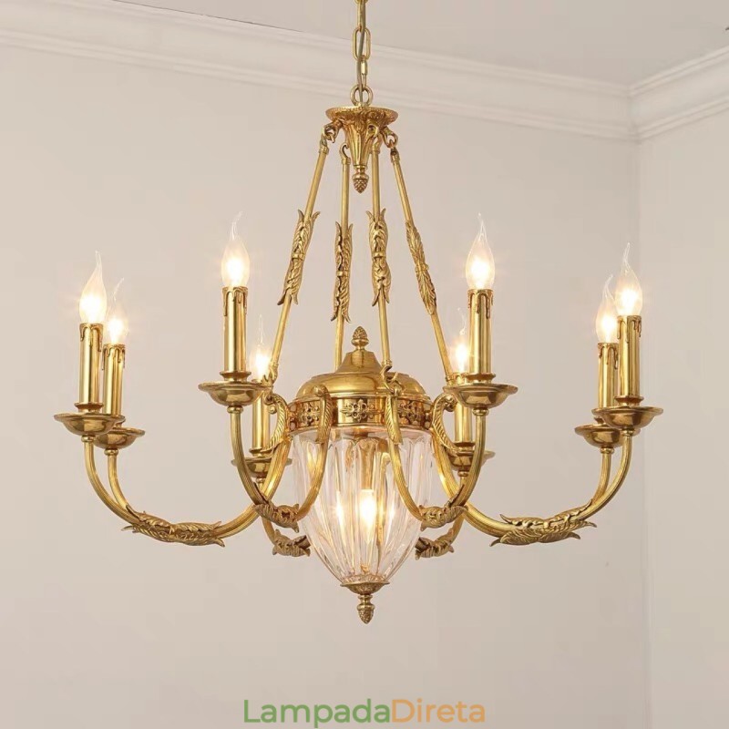 Lustre de cristal de cobre francês de luxo, luminária de jantar, lustre