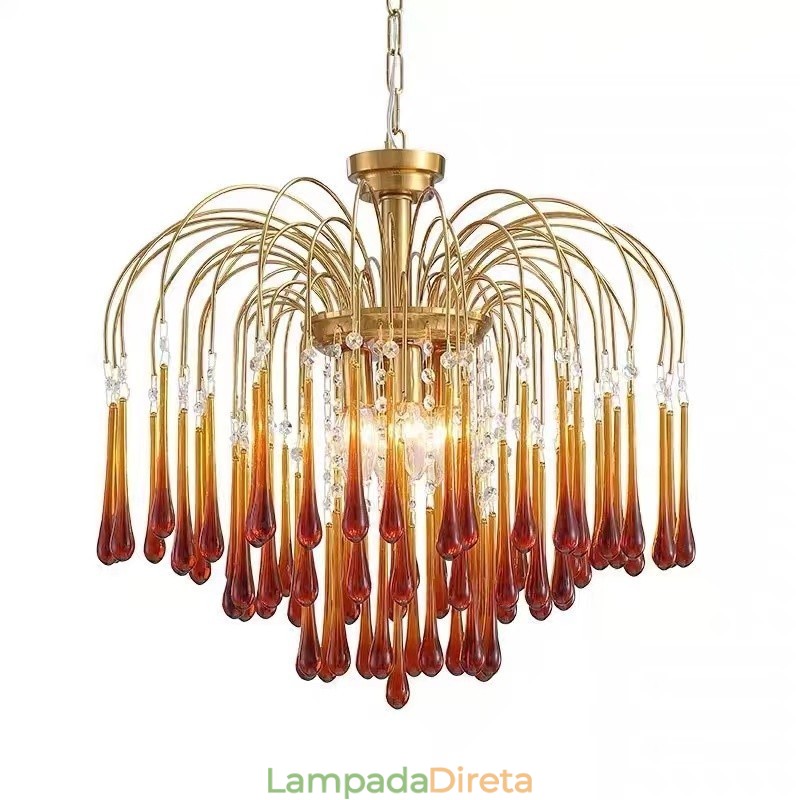 Luminária de lustre de vidro tipo gota d'água