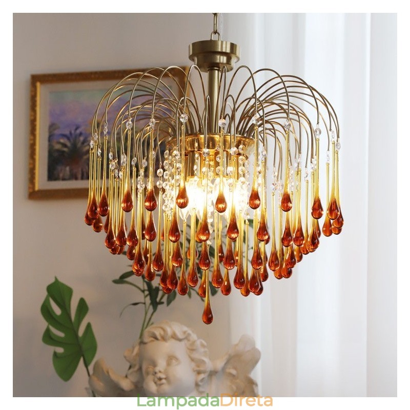 Luminária de lustre de vidro tipo gota d'água