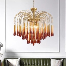 Luminária de lustre de vidro tipo gota d'água