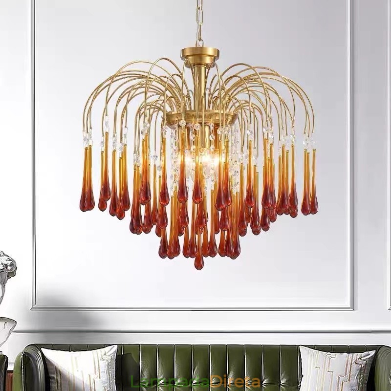 Luminária de lustre de vidro tipo gota d'água