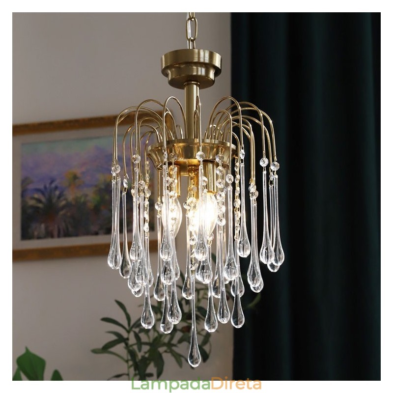 Luminária de lustre de vidro tipo gota d'água