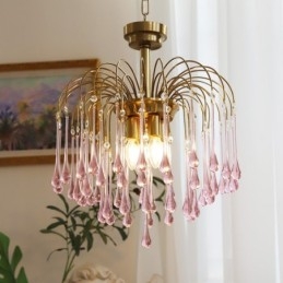 Luminária de lustre de vidro tipo gota d'água