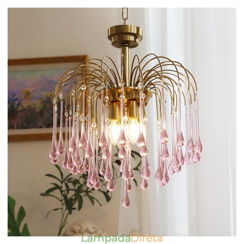 Luminária de lustre de vidro tipo gota d'água