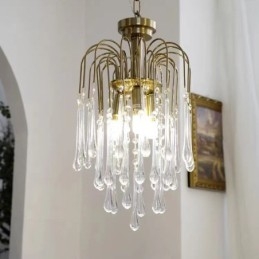 Luminária de lustre de vidro tipo gota d'água