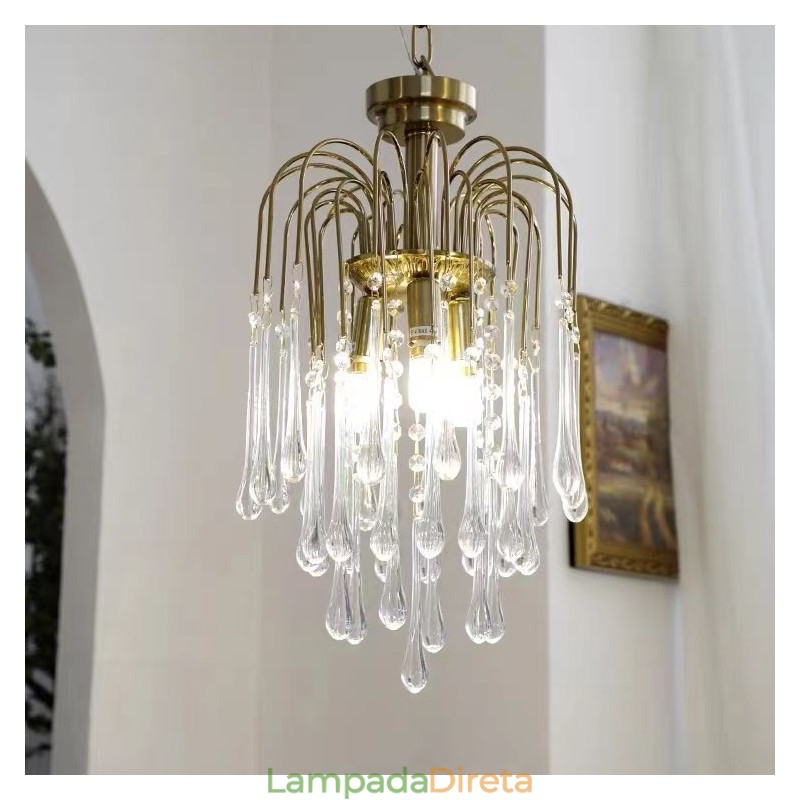 Luminária de lustre de vidro tipo gota d'água