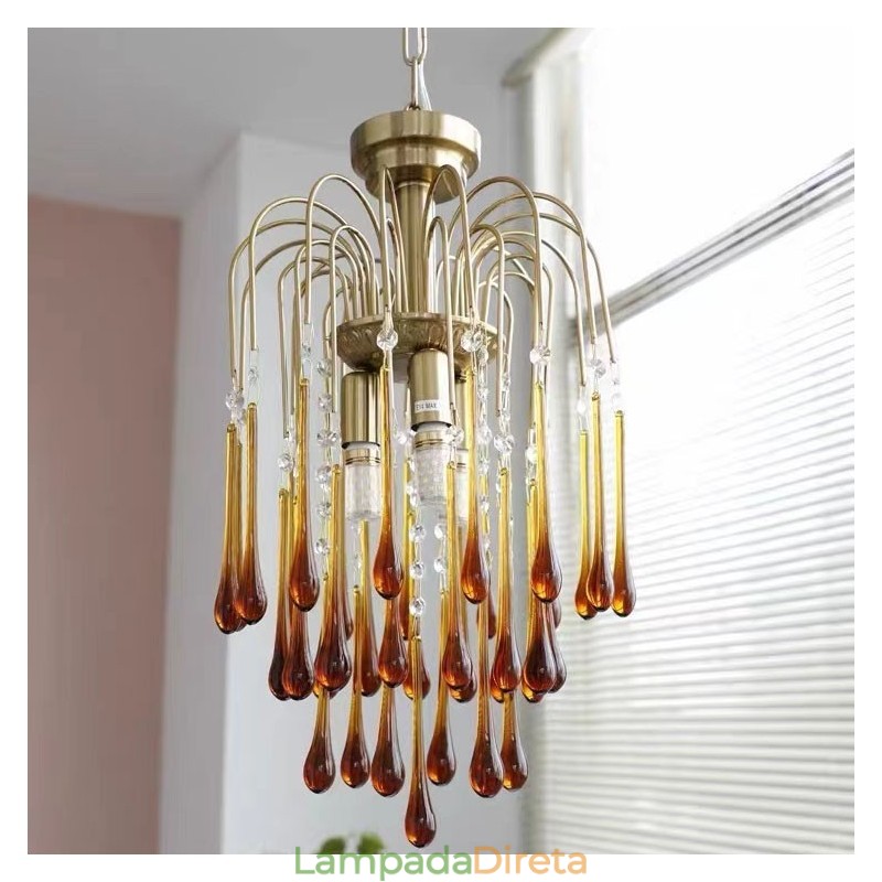 Luminária de lustre de vidro tipo gota d'água