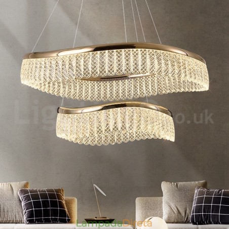 Luminária pendente de cristal quadrado 1 2 anéis K9 cristal luminária de teto interno Luminária pendente de cristal quadrado 1 2 anéis K9 cristal luminária de teto interno