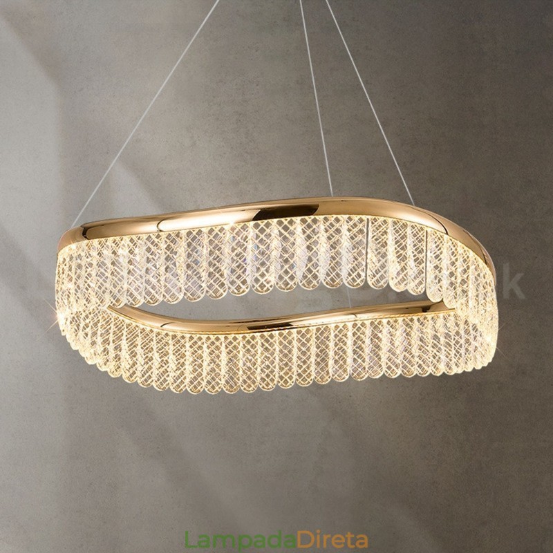 Luminária pendente de cristal quadrado 1 2 anéis K9 cristal luminária de teto interno