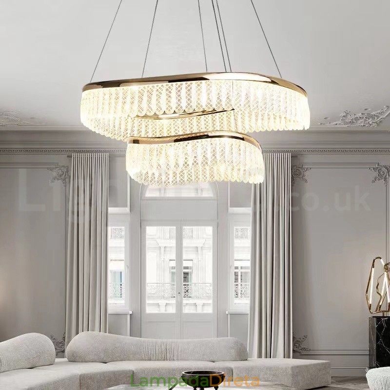 Luminária pendente de cristal quadrado 1 2 anéis K9 cristal luminária de teto interno