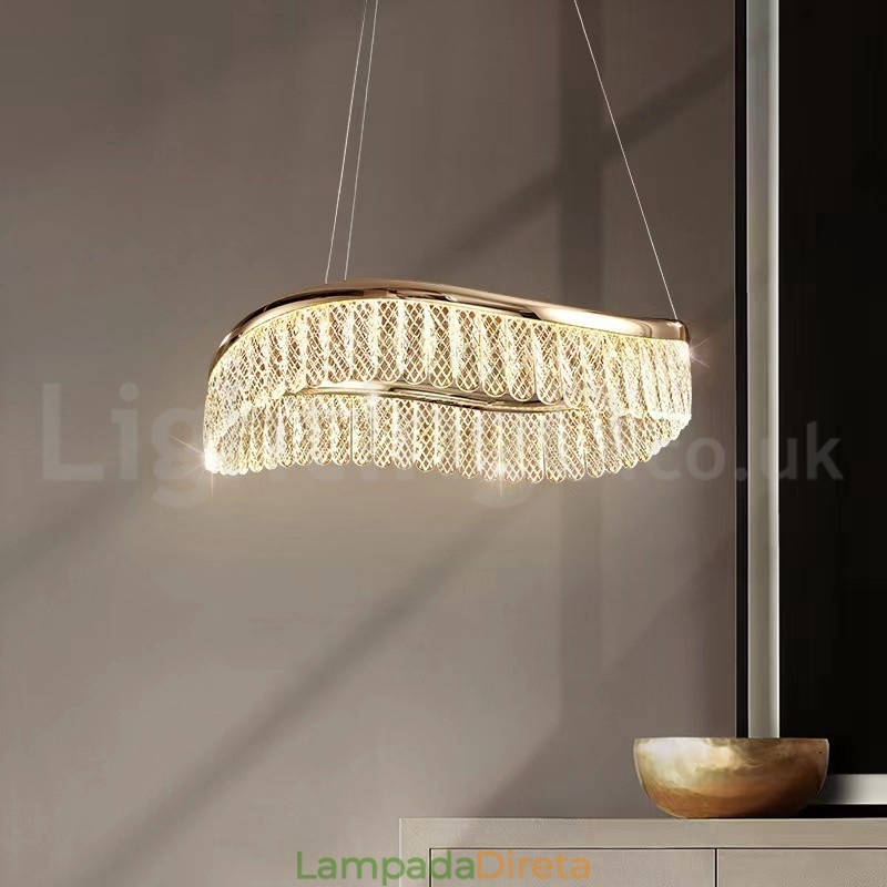 Luminária pendente de cristal quadrado 1 2 anéis K9 cristal luminária de teto interno
