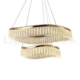 Luminária pendente de cristal quadrado 1 2 anéis K9 cristal luminária de teto interno